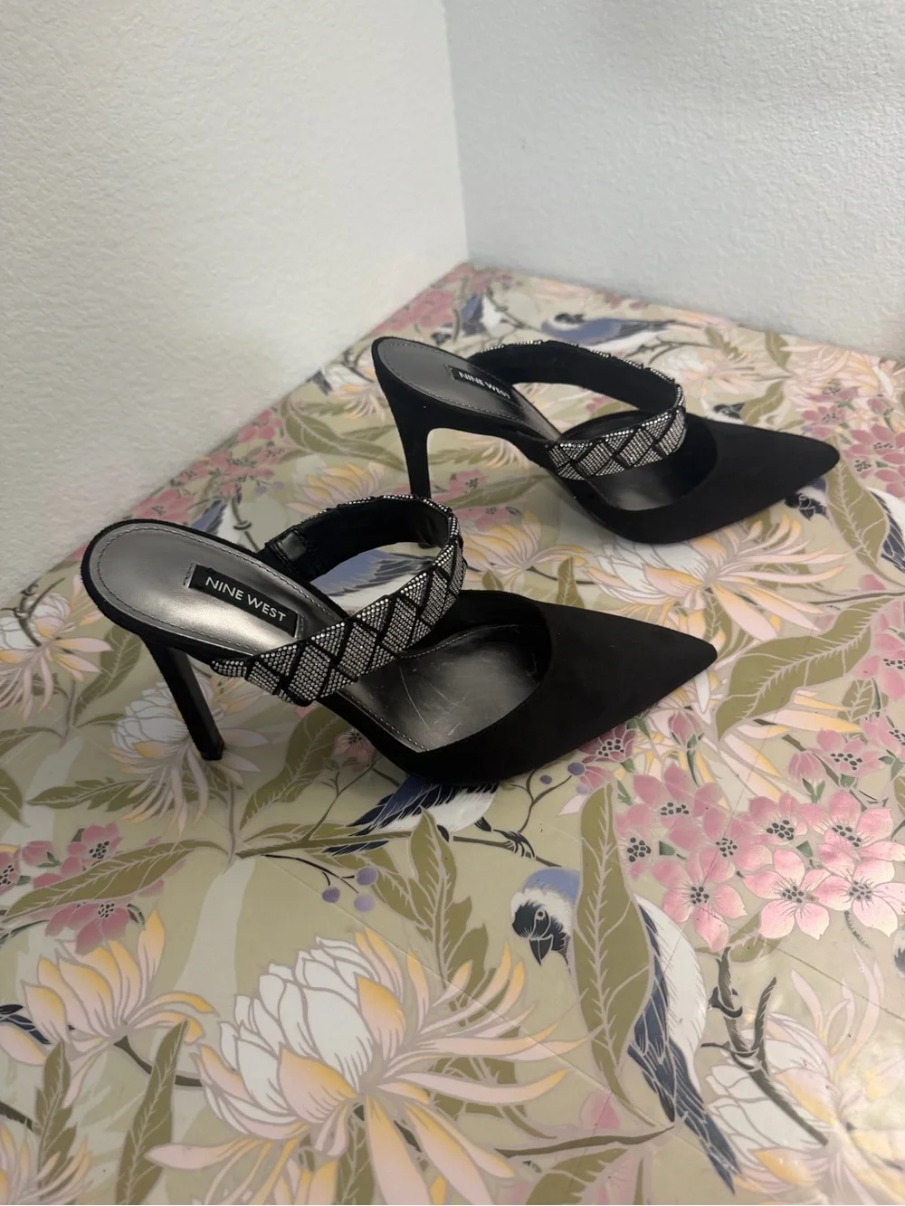 Nine West Black Pointed Toe Heels with Embellished Strap
